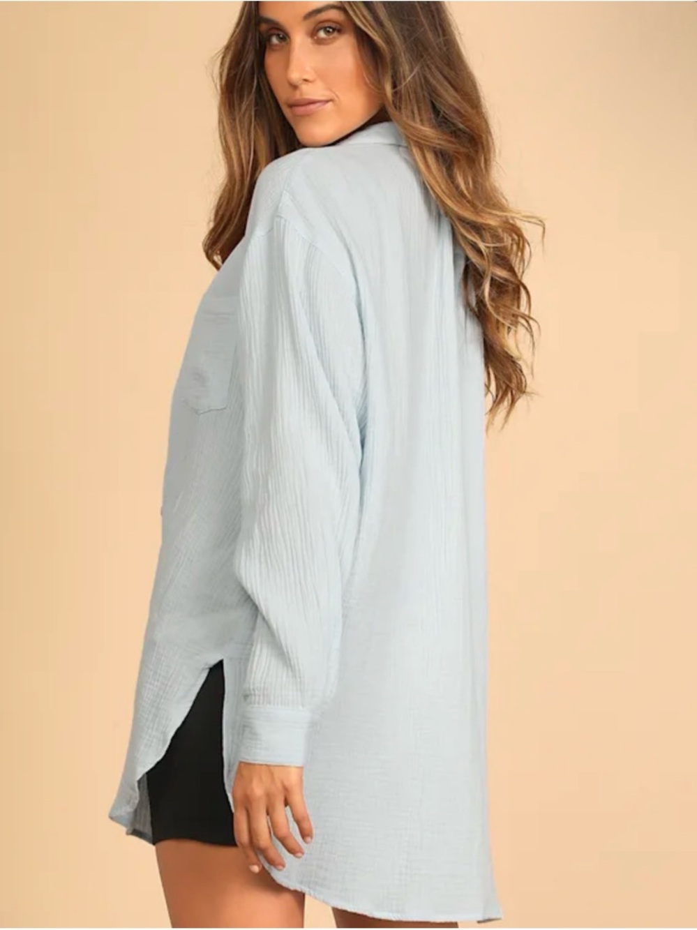Lulu's Light Blue Oversized Button-Front Jacket - Picture 3 of 4